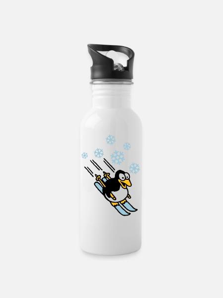 pinguin_ski_022011_h_3c - Water bottle with straw - white