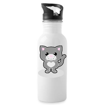 Cute cat - Water bottle with straw - white - Right