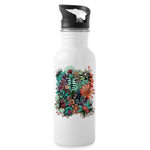 Blüten und Blätter - Trinkflasche mit integriertem Trinkhalm