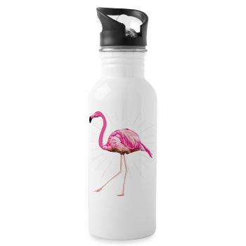 Flamingo poly rays pink summer pink bird - Water bottle with straw - white - Right