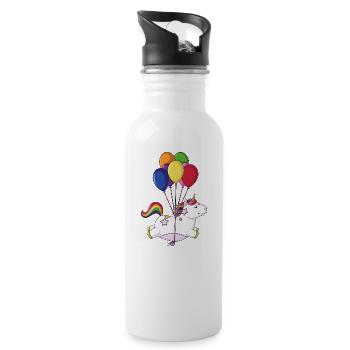 Flying rainbow cartoon unicorn balloons - Water bottle with straw - white - Right
