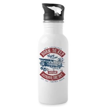 BORN TO FLY - Vintage Airplane Flugzeug Shirt - Trinkflasche mit integriertem Trinkhalm - Weiß - Rechts