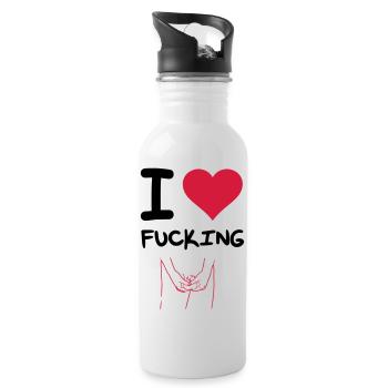 I Love Mastrubieren - Trinkflasche mit integriertem Trinkhalm - Weiß - Rechts