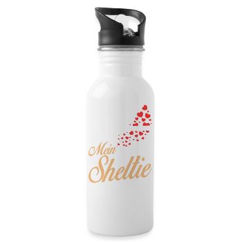 Sheltie - Mein - Trinkflasche mit integriertem Trinkhalm - Weiß - Rechts
