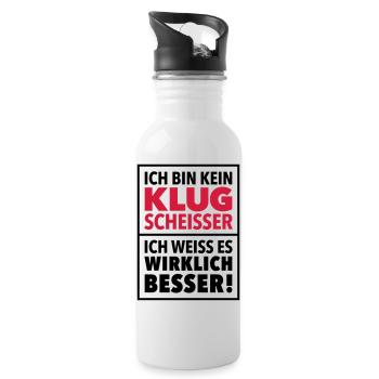 Klugscheißer Besserwisser Schlaumeier Genie genial - Trinkflasche mit integriertem Trinkhalm - Weiß - Rechts