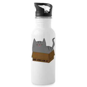 Toffee die Katze im Karton - Trinkflasche mit integriertem Trinkhalm - Weiß - Rechts