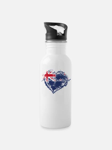 HOME ROOTS COUNTRY GIFT LOVE New Zealand - Trinkflasche mit integriertem Trinkhalm - Weiß