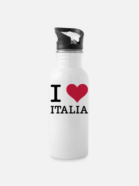 I Love Italia - Trinkflasche mit integriertem Trinkhalm - Weiß