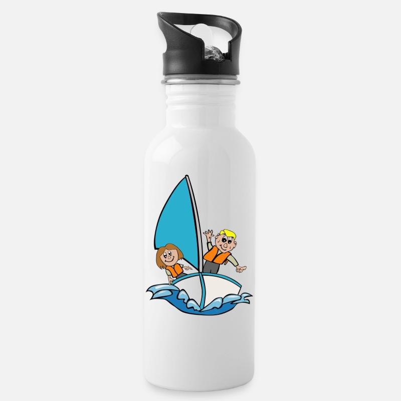 Segelboot - Trinkflasche mit integriertem Trinkhalm - Weiß