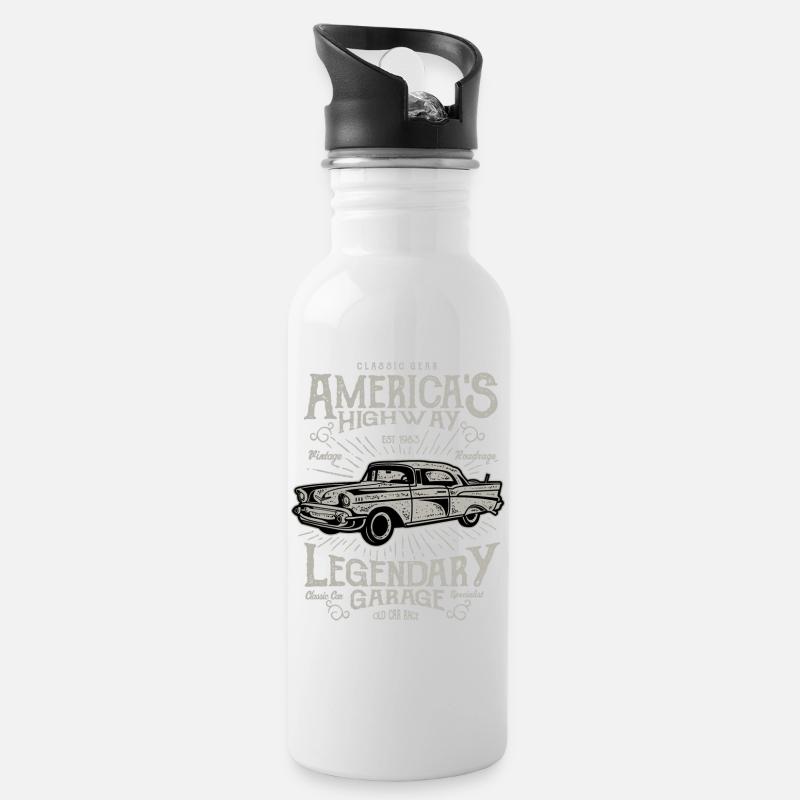Amériques Highway Vintage Retro Auto Motor America - Gourde avec paille intégrée - blanc
