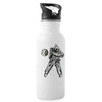 Space Baseball Astronaut Weltall Ball Schläger - Trinkflasche mit integriertem Trinkhalm - Weiß - Rechts