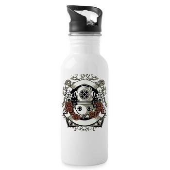 Diver Divers Diving Sea Water Boat Anchor Rose - Water bottle with straw - white - Right