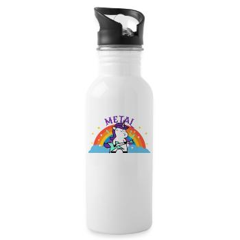 Metal Musik Lustig Regenbogen Einhorn mit Gitarren - Trinkflasche mit integriertem Trinkhalm - Weiß - Rechts