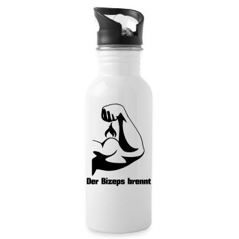 Der Bizeps brennt Muskeln Sport Fitness - Trinkflasche mit integriertem Trinkhalm - Weiß - Rechts