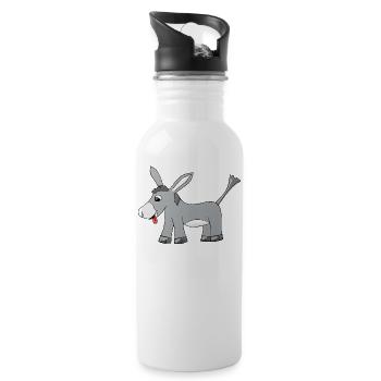 Donkey sticks out its tongue. Gift - Water bottle with straw - white - Right