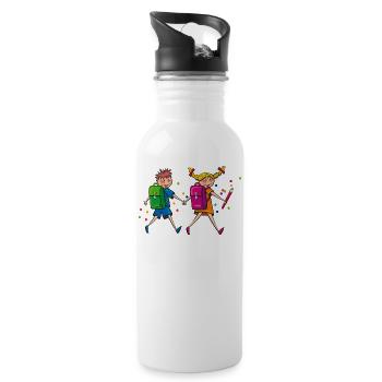 School children with satchels. Gift - Water bottle with straw - white - Right