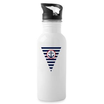 Flagge,Anker, maritim - Trinkflasche mit integriertem Trinkhalm - Weiß - Rechts
