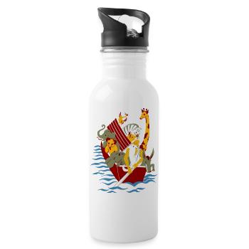 Arche Noah Bibel Geschichte Religion Tiere Rettung - Trinkflasche mit integriertem Trinkhalm - Weiß - Rechts