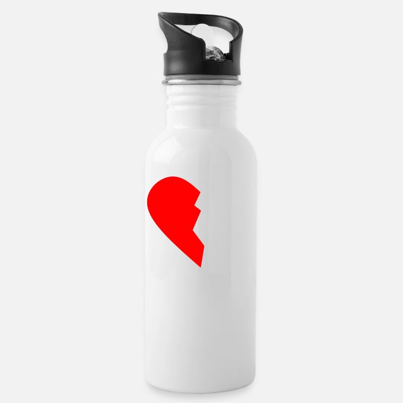 HALB HEART LINKS - Trinkflasche mit integriertem Trinkhalm - Weiß