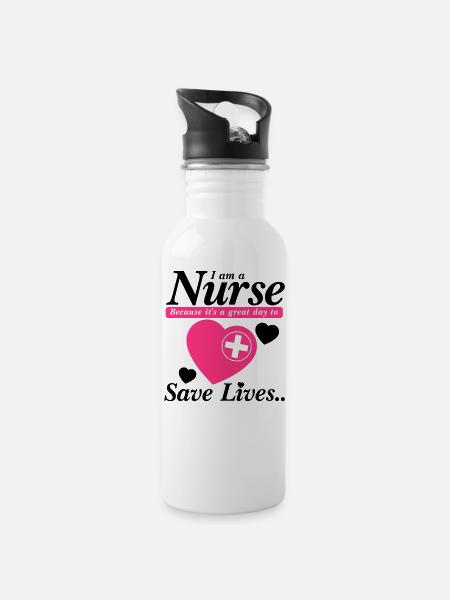 Infirmière sauver des vies noir rose - Gourde avec paille intégrée - blanc