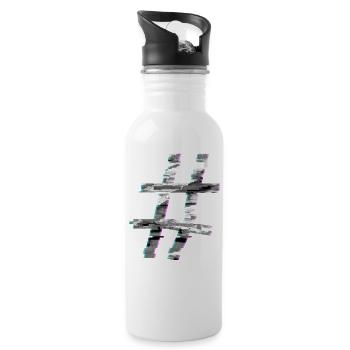 Hashtag Glitch - Trinkflasche mit integriertem Trinkhalm - Weiß - Rechts