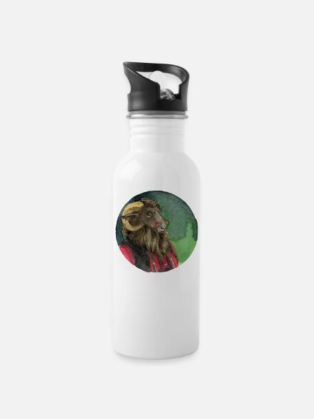 Schafbock - Trinkflasche mit integriertem Trinkhalm - Weiß