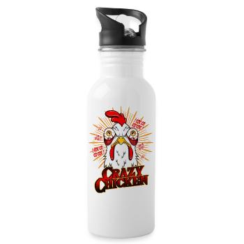 POULET FOU - Poulet drôle motif cadeau - Gourde avec paille intégrée - blanc - Droite
