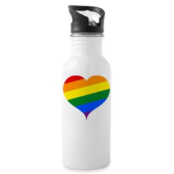 Das Regenbogen-Herz ;) - Trinkflasche mit integriertem Trinkhalm - Weiß - Rechts
