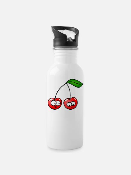 Die Kirschen - Trinkflasche mit integriertem Trinkhalm - Weiß