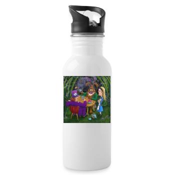 alice in wonderland tea pary - Water bottle with straw - white - Right