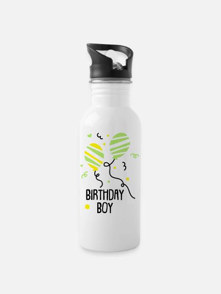 Geburtstagsshirt JUNGS - Trinkflasche mit integriertem Trinkhalm - Weiß