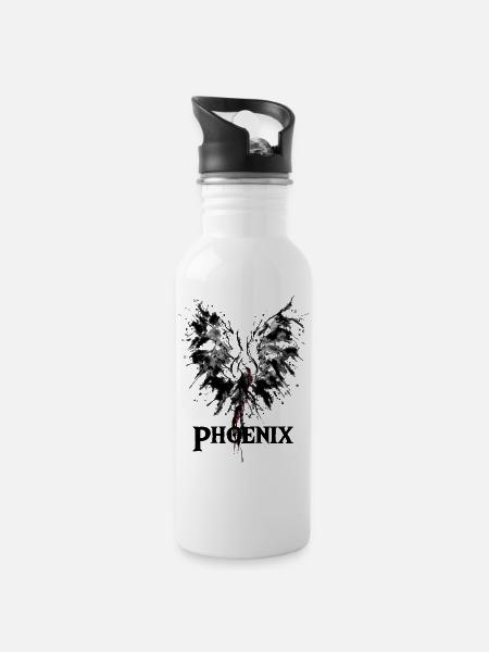 Phoenix aus der Asche Zeichnung Geschenkidee - Trinkflasche mit integriertem Trinkhalm - Weiß