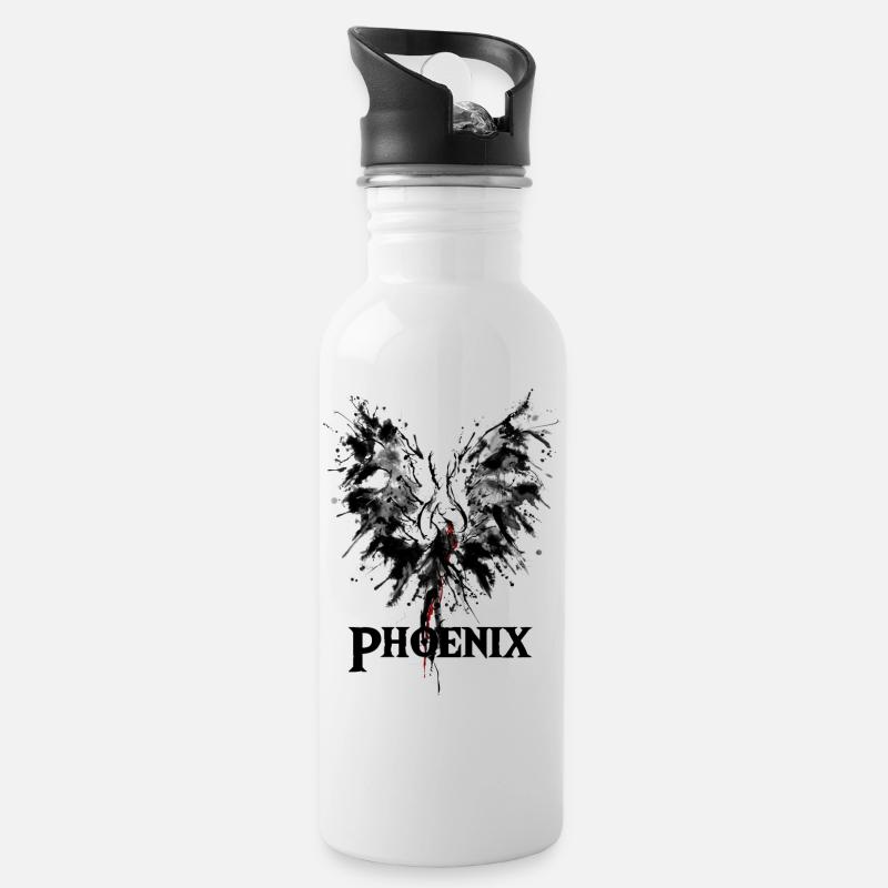 Phoenix aus der Asche Zeichnung Geschenkidee - Trinkflasche mit integriertem Trinkhalm - Weiß