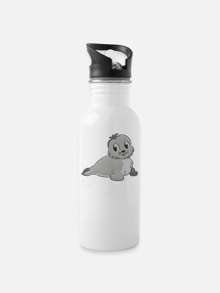 Seal stuffed animal - Water bottle with straw - white