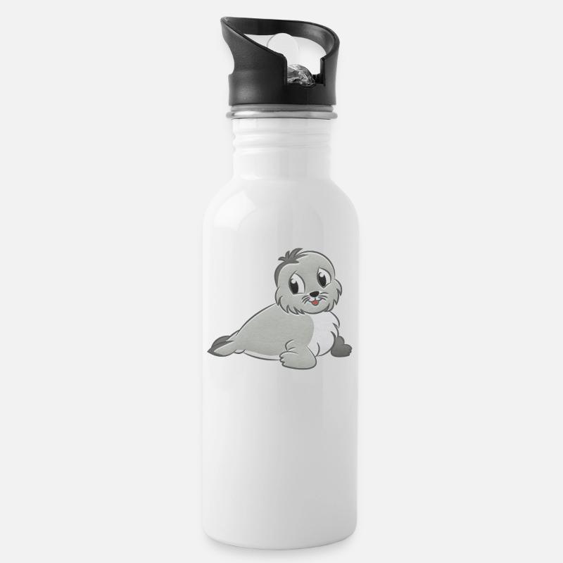 Robbe Plüschtier - Trinkflasche mit integriertem Trinkhalm - Weiß