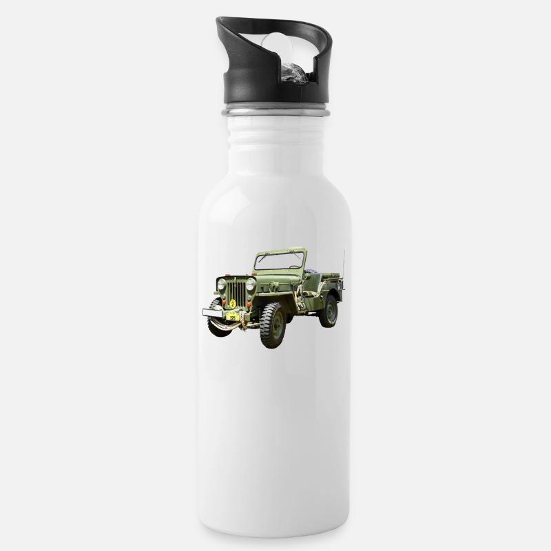 Willys Jeep Odtimer - Water bottle with straw - white