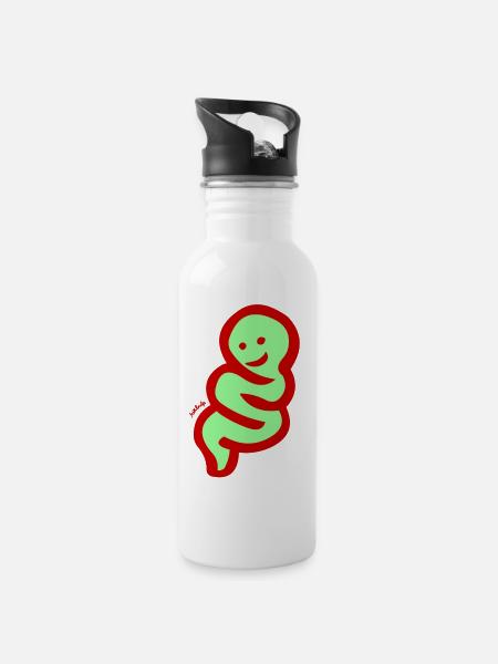 be happy - Trinkflasche mit integriertem Trinkhalm - Weiß