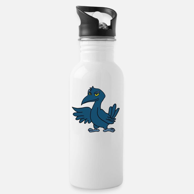 Krähe - Trinkflasche mit integriertem Trinkhalm - Weiß