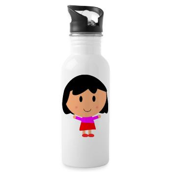 Mädchen Cartoon - Trinkflasche mit integriertem Trinkhalm - Weiß - Rechts