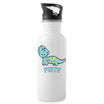 Dinosaurier lustig Kind Fiete Geschenk Geburtstag - Trinkflasche mit integriertem Trinkhalm - Weiß - Rechts