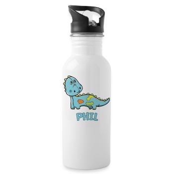 Dinosaurier lustig Kind Phil Geschenk Geburtstag - Trinkflasche mit integriertem Trinkhalm - Weiß - Rechts