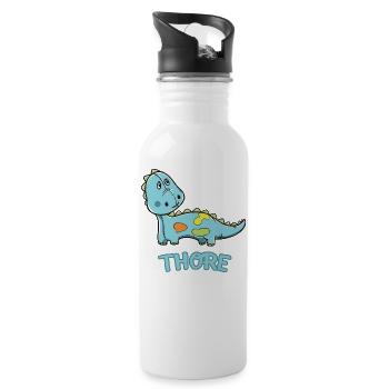 Dinosaurier lustig Kind Thore Geschenk Geburtstag - Trinkflasche mit integriertem Trinkhalm - Weiß - Rechts