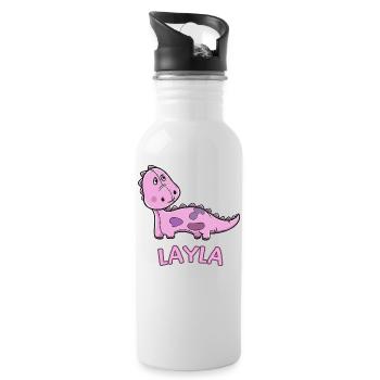 Dinosaurier lustig Kind Layla Geschenk Geburtstag - Trinkflasche mit integriertem Trinkhalm - Weiß - Rechts