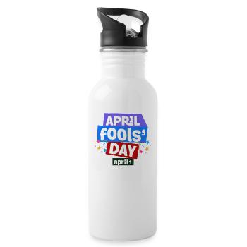 April Fools Day T-Shirt - National Prank Day April - Water bottle with straw - white - Right