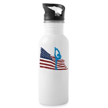 Eiskunstläuferin vor der USA Flagge - Trinkflasche mit integriertem Trinkhalm - Weiß - Rechts