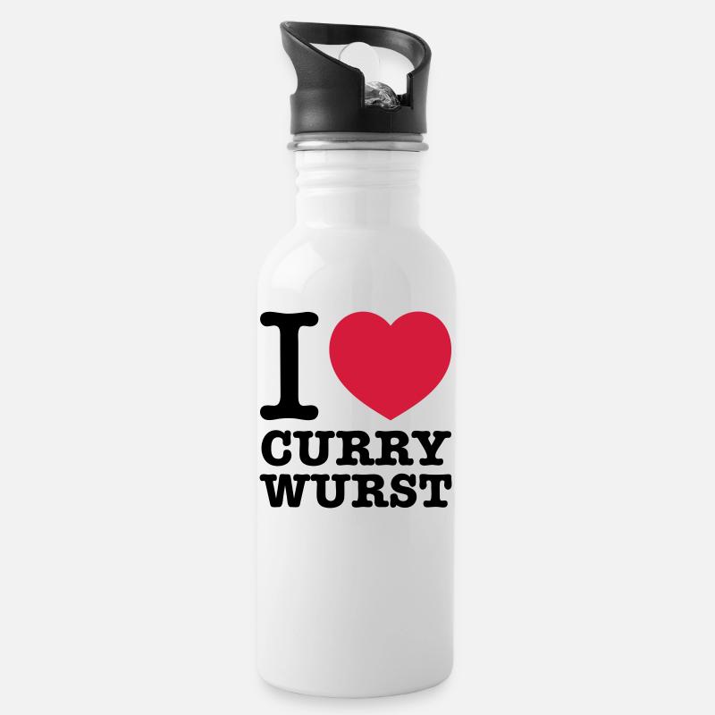 i love Currywurst - Trinkflasche mit integriertem Trinkhalm - Weiß