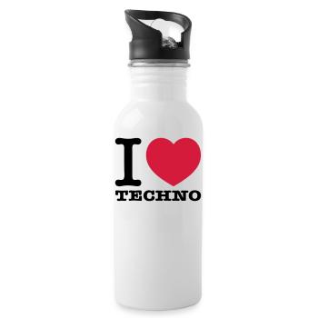 I love Techno Musik - Trinkflasche mit integriertem Trinkhalm - Weiß - Rechts