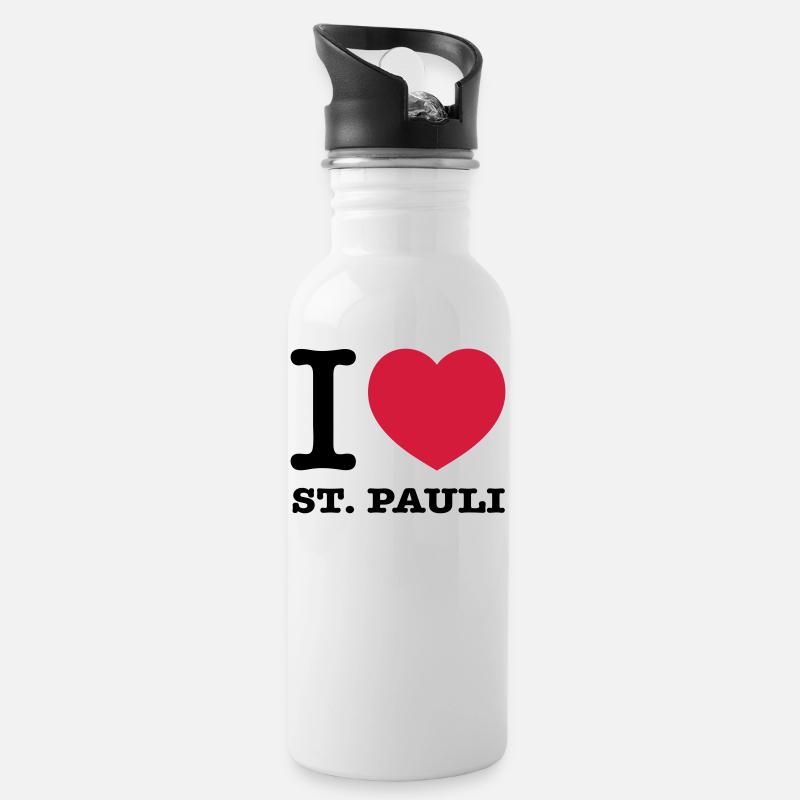 I love St. Pauli - Trinkflasche mit integriertem Trinkhalm - Weiß