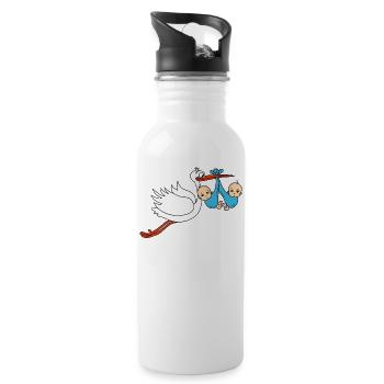Storch Baby Zwillinge Babies Jungen2 - Trinkflasche mit integriertem Trinkhalm - Weiß - Rechts