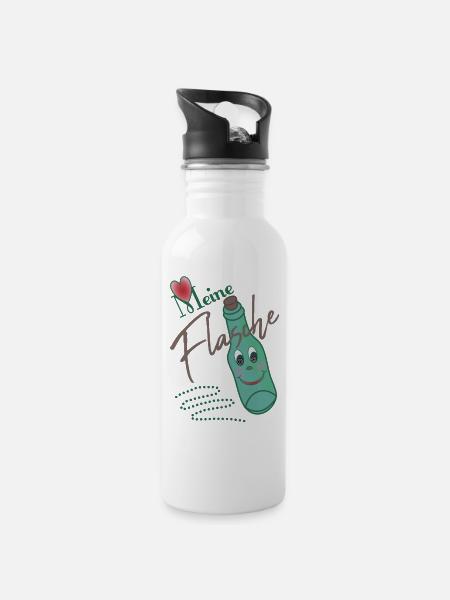 Flasche - Trinkflasche mit integriertem Trinkhalm - Weiß